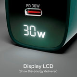 SBS - 30W LCD Vegglader m. 1x USB-A & 1x USB-C - Grønn