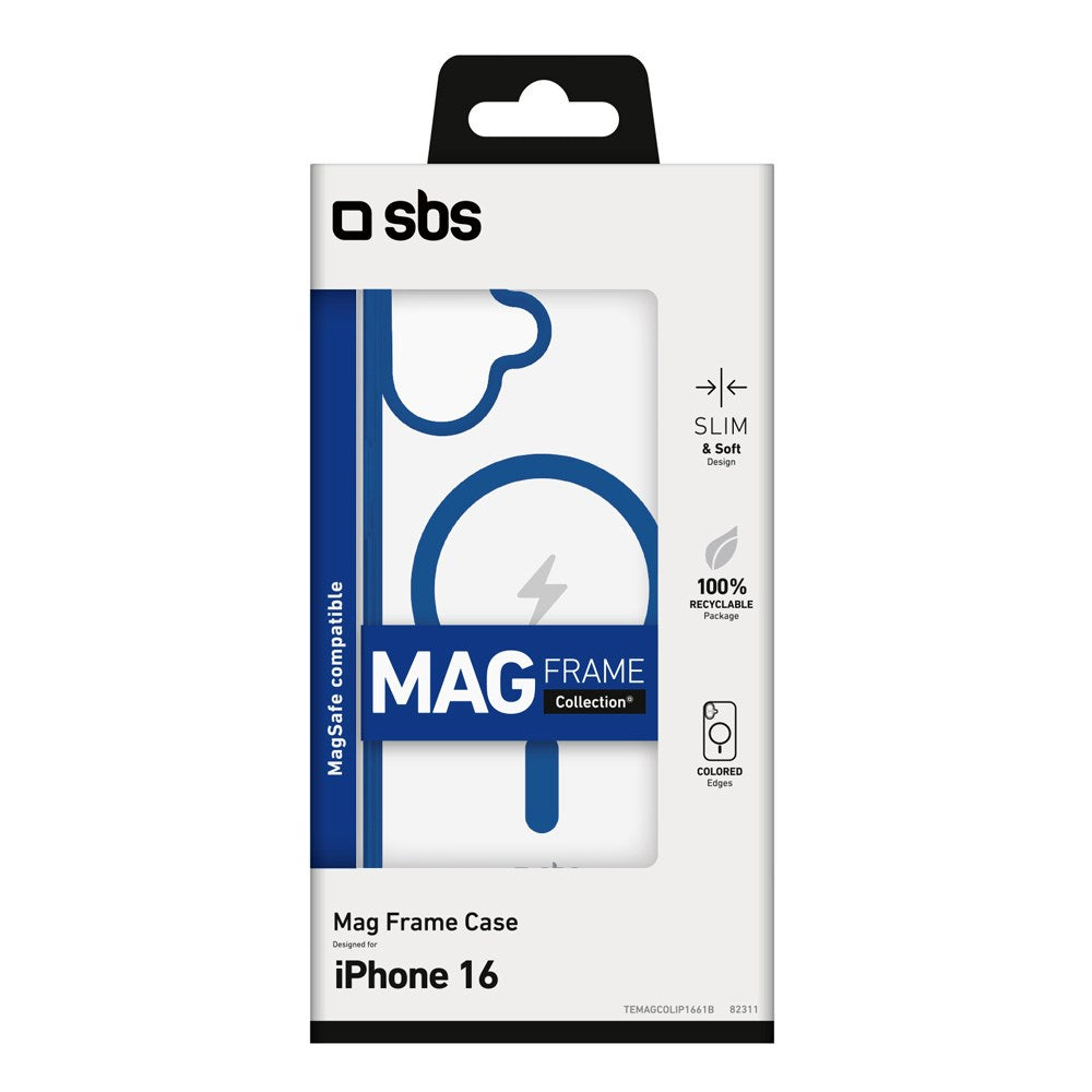 SBS iPhone 16 Mag Frame Deksel - MagSafe Kompatibel - Gjennomsiktig / Blå