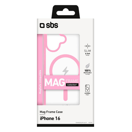 SBS iPhone 16 Mag Frame Deksel - MagSafe Kompatibel - Gjennomsiktig / Rosa