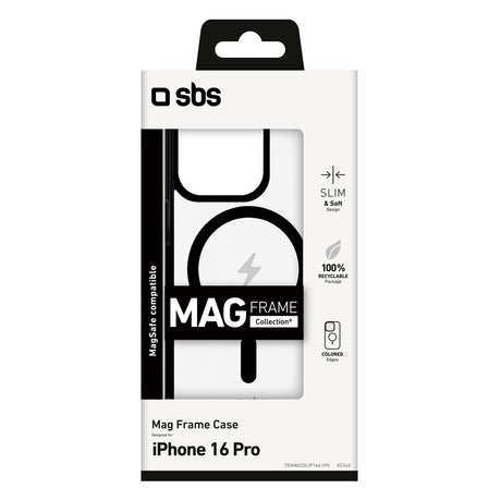 SBS iPhone 16 Pro Mag Frame Deksel - MagSafe Kompatibel - Gjennomsiktig / Svart