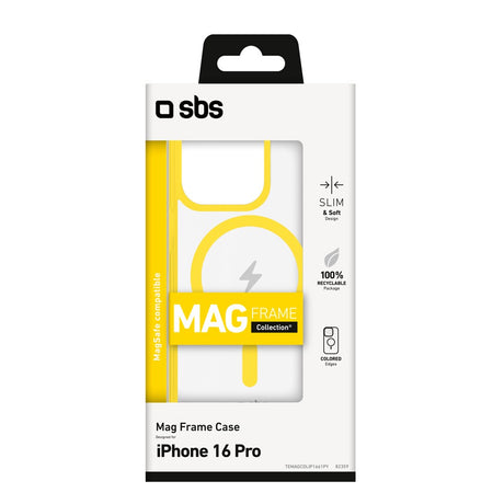 SBS iPhone 16 Pro Mag Frame Deksel - MagSafe Kompatibel - Gjennomsiktig / Gul