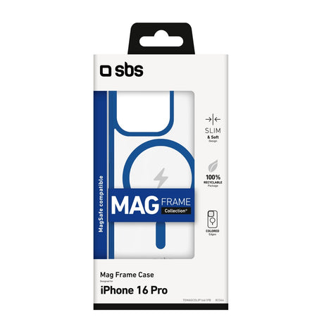 SBS iPhone 16 Pro Mag Frame Deksel - MagSafe Kompatibel - Gjennomsiktig / Blå