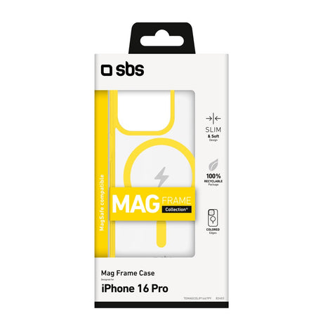 SBS iPhone 16 Pro Max Mag Frame Deksel - MagSafe Kompatibel - Gjennomsiktig / Gul