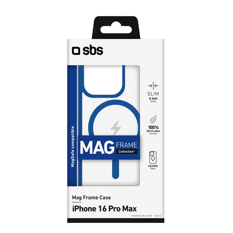 SBS iPhone 16 Pro Max Mag Frame Deksel - MagSafe Kompatibel - Gjennomsiktig / Blå