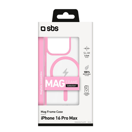 SBS iPhone 16 Pro Max Mag Frame Deksel - MagSafe Kompatibel - Gjennomsiktig / Rosa