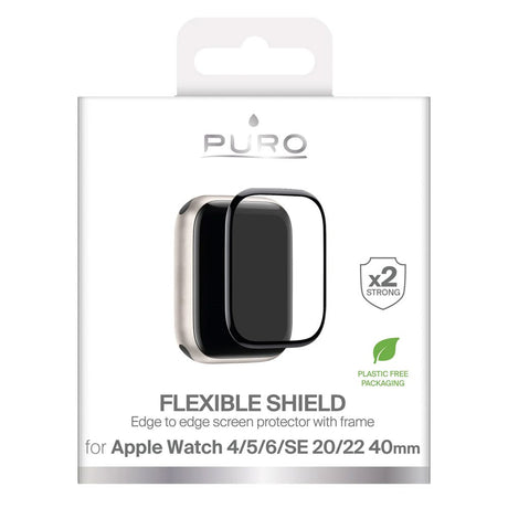 Apple Watch SE / 6 / 5 / 4 (40mm) Puro Flexible Shield Skjermbeskytter m. Applikator - Gjennomsiktig / Svart