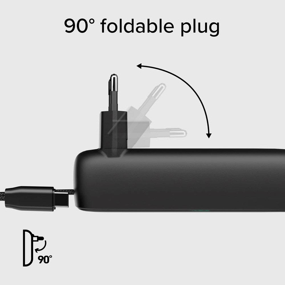 SBS 2-i-1 Hybrid PowerBank & Vegglader m. USB-C Kabel - 5000 mAh / 20W - Svart