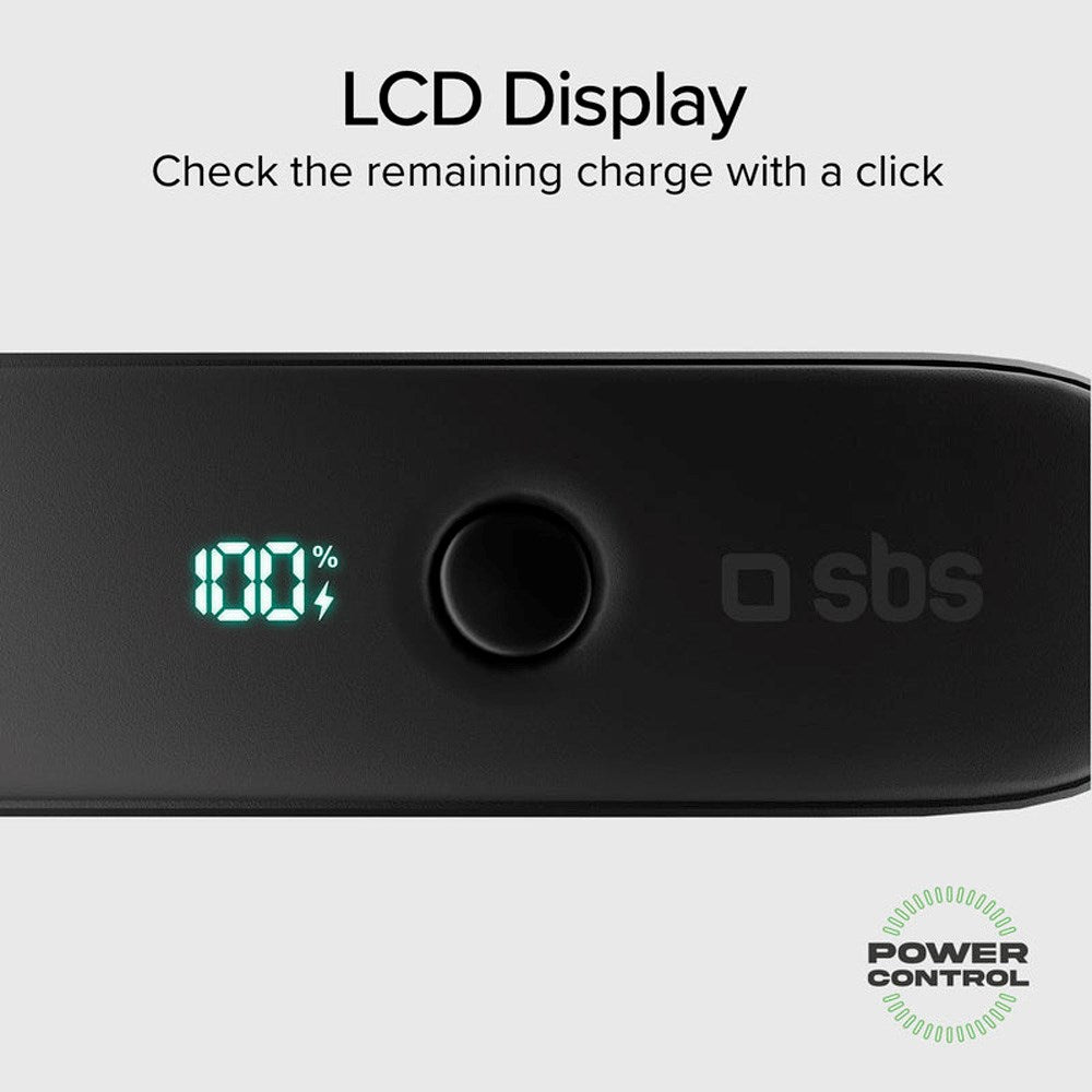 SBS 2-i-1 Hybrid PowerBank & Vegglader m. USB-C Kabel - 5000 mAh / 20W - Svart