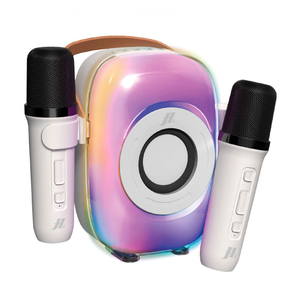 MUSIC HERO Bærbar Trådløs Karaoke Høyttaler m. 2 Mikrofoner - Hvit