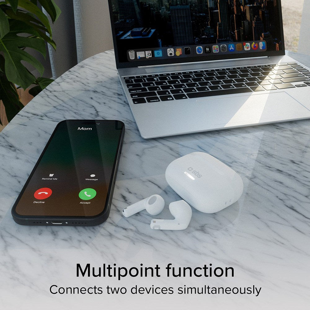 SBS Air Space True Wireless In-Ear Hodetelefoner med Active Noise Cancelling - Hvit