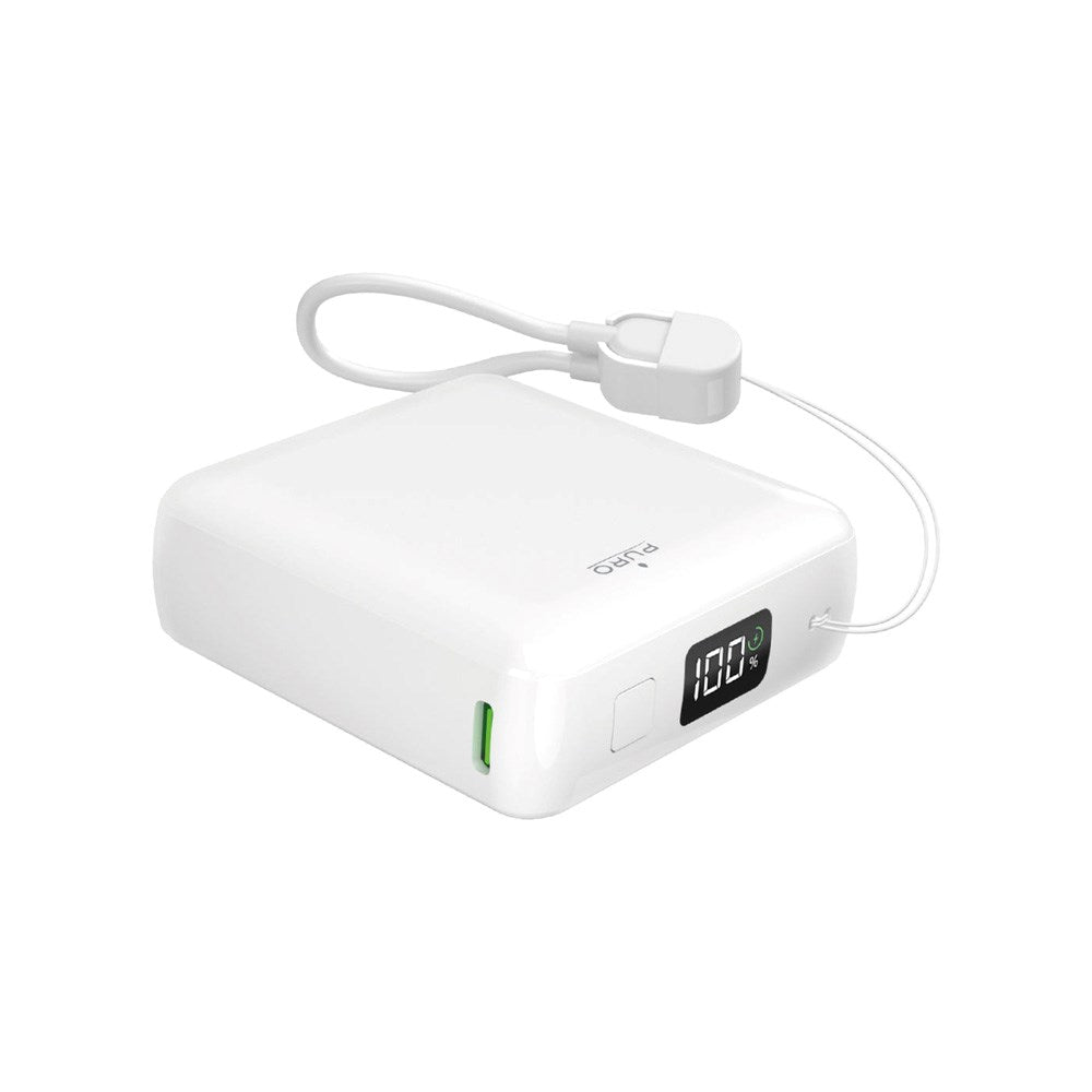 Puro Powerbank med Display - 20W - 10.000mAh - 1 x USB-C - 1 x USB-A - Hvit
