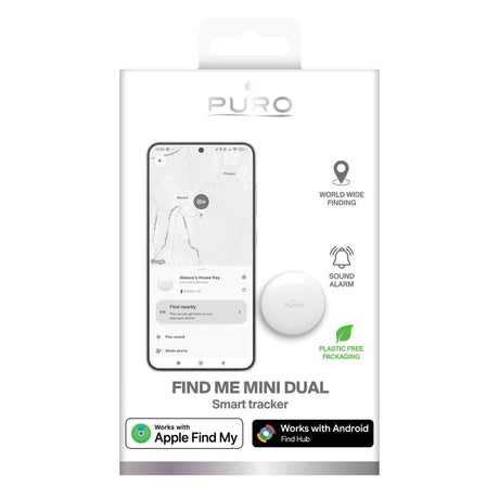 Puro Find Me Mini Dual Smart Tracker - Apple Find My & Android Find Hub - Hvit