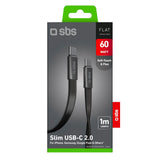 SBS 60W Flat USB-C til USB-C Kabel – 1m – Svart