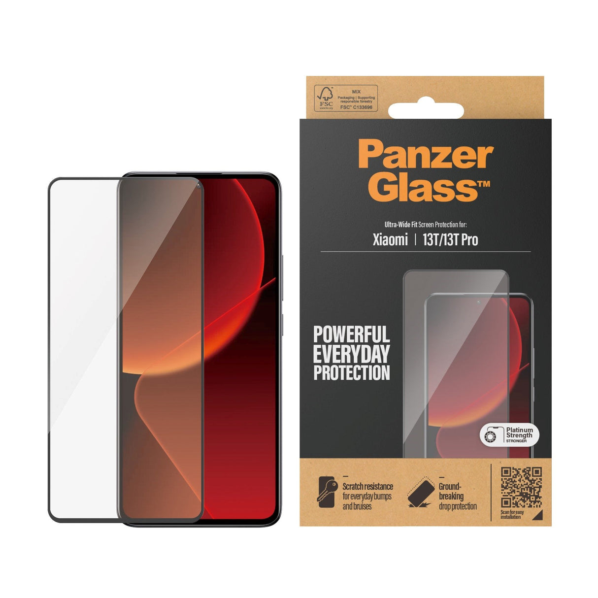 Xiaomi 13T / 13T Pro PanzerGlass Ultra Wide Fit Skjermbeskyttelsesglass - Platinum Strength - Svart Kant