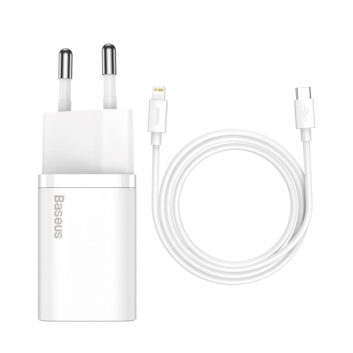 Baseus Compact 20W Vegg Lader USB-C Quick Charge med 1 meter USB-C til Lightning Kabel - Hvit