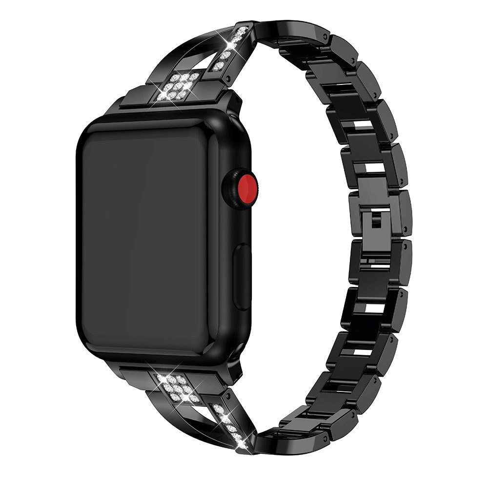 Apple Watch (38/40/SE/41/42mm) Stål Rem m. Rhinstenen - Svart