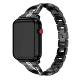 Apple Watch (38/40/SE/41/42mm) Stål Rem m. Rhinstenen - Svart