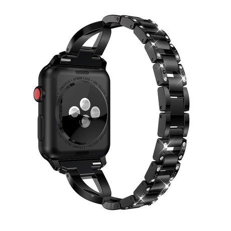 Apple Watch (38/40/SE/41/42mm) Stål Rem m. Rhinstenen - Svart