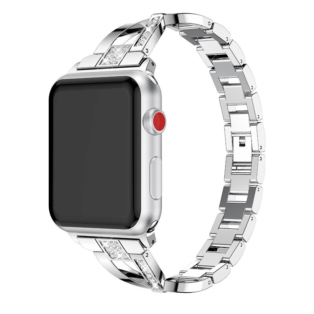 Apple Watch (38/40/SE/41/42mm) Stål Rem m. Rhinstenen - Sølv