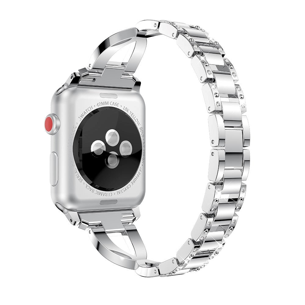 Apple Watch (38/40/SE/41/42mm) Stål Rem m. Rhinstenen - Sølv