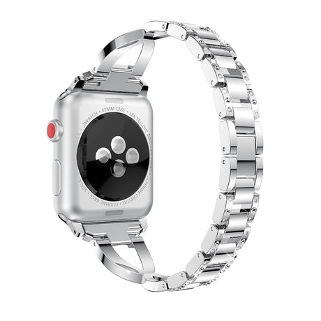 Apple Watch (38/40/SE/41/42mm) Stål Rem m. Rhinstenen - Sølv