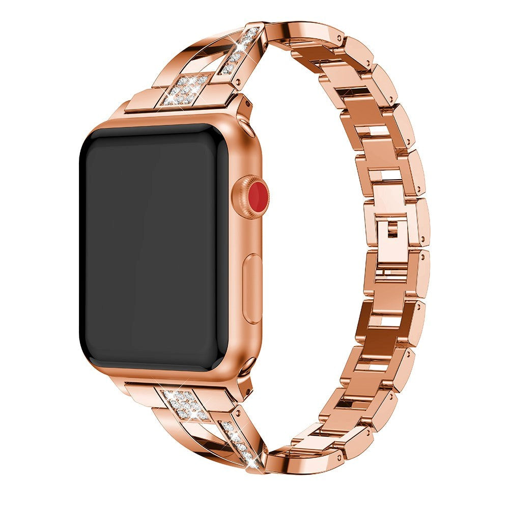 Apple Watch 38 40 SE 41 42mm Stal Rem m. Rhinstenen Rose Gold INCOVER.NO