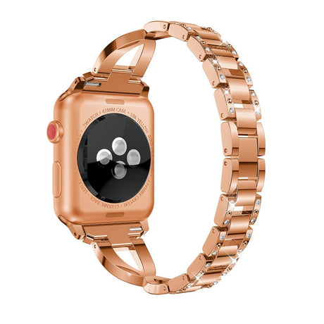 Apple Watch (38/40/SE/41/42mm) Stål Rem m. Rhinstenen - Rose Gold