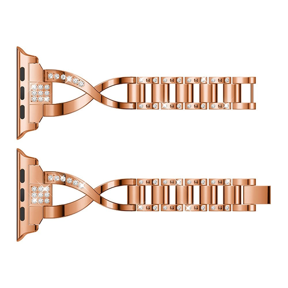 Apple Watch (38/40/SE/41/42mm) Stål Rem m. Rhinstenen - Rose Gold