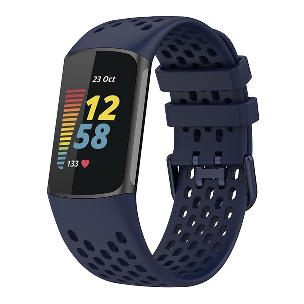 Fitbit Charge 6 / 5 Silikonrem med hull - Blå