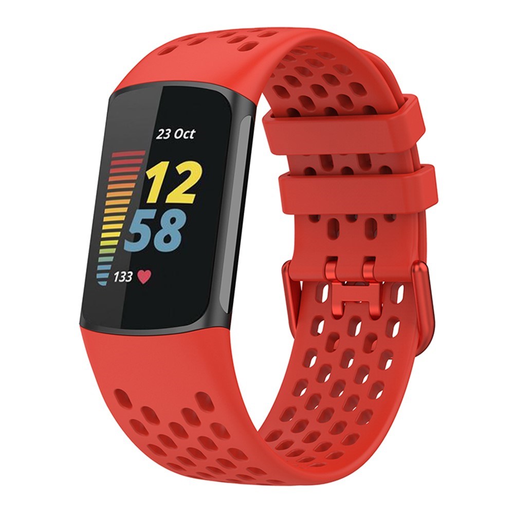 Fitbit Charge 6 / 5 Silikonrem med hull - Rød