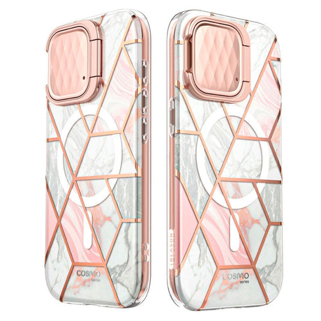 iPhone 15 Pro i-Blason Cosmo Marble Deksel m. Skjermbeskytter -  MagSafe Kompatibel - Rosa