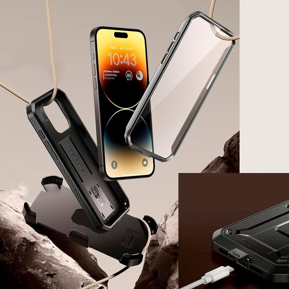 iPhone 15 Pro SUPCASE Unicorn Beetle Pro Håndverker Deksel med Skjermbeskytter - Svart