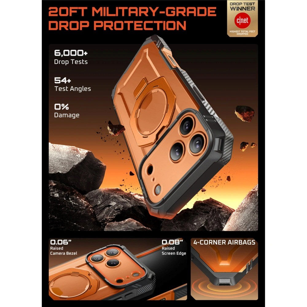 iPhone 17 Pro SUPCASE UB GRIB PRO MAG Deksel m. Skjermbeskytter - MagSafe Kompatibel - Gjennomsiktig / Oransje