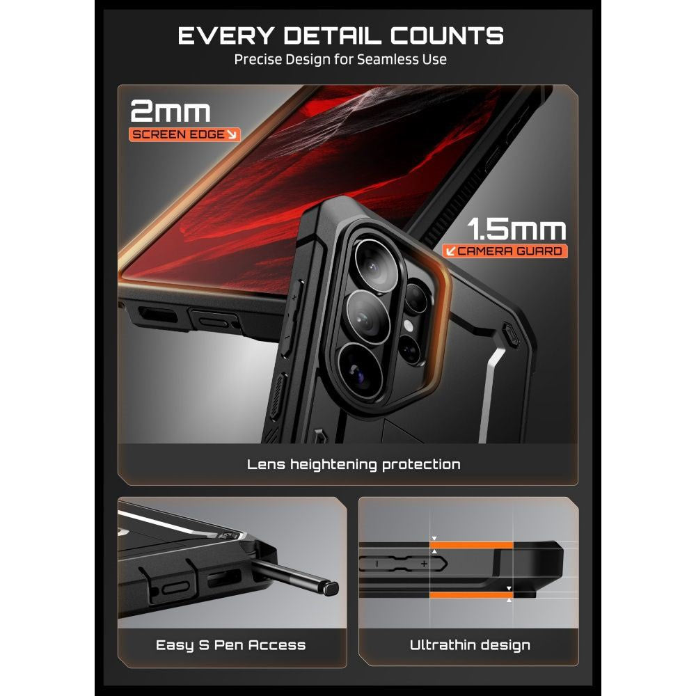 Samsung Galaxy S26 Ultra SUPCASE Unicorn Beetle Pro Deksel m. 2x Herdet Skjermbeskyttelsesglass – Svart