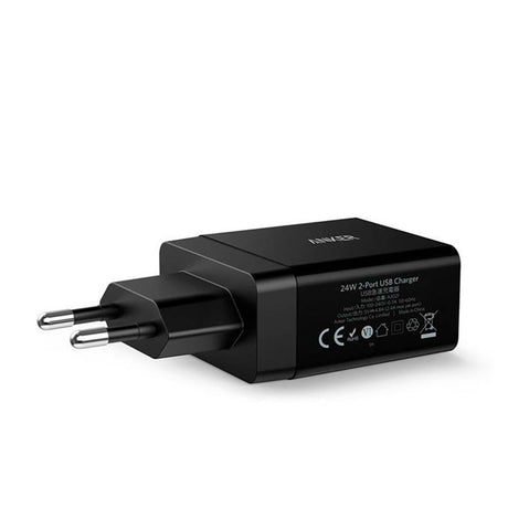 Anker Vegglader 24W med 2 x USB-A - Svart