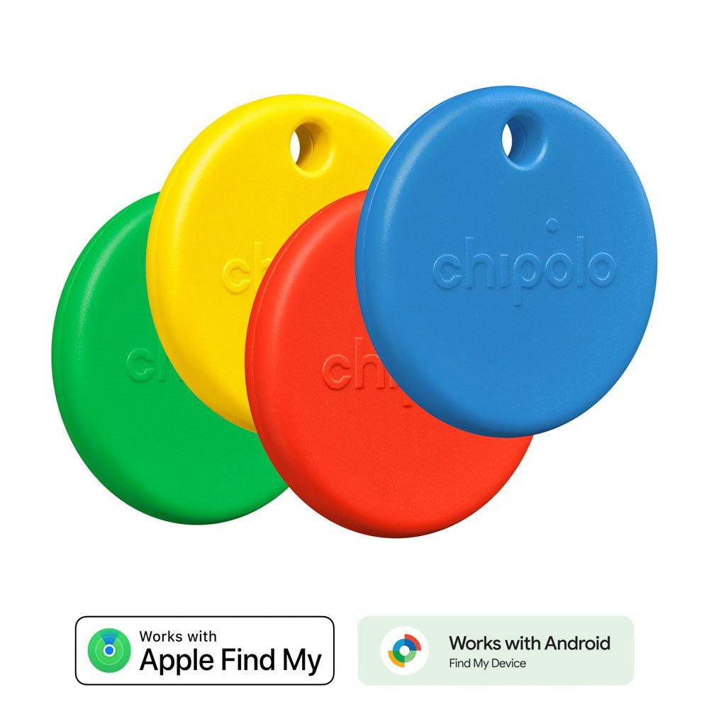 Chipolo POP Bluetooth GPS Tracker - Kompatibel med Apple Find My & Google's Find My Device - 4 Stk. - Grønn / Gul / Rød / Blå