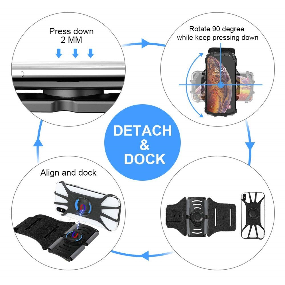 Universalt Løpearmbånd - Avtakbar Funksjon og 360° Rotasjon - Maks Mobillengde: 100-135 mm - Svart