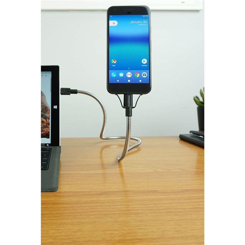 Fuse Chicken Frittstående USB-C-Kabel med Holdefunksjon - inkl. 2 x Klips - 0,6m - Sølv