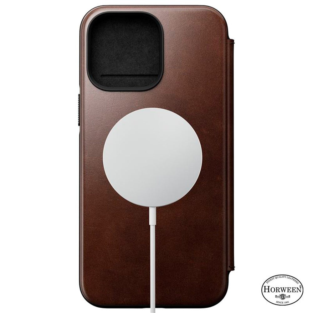 iPhone 14 Pro Max Nomad Modern Horween Leather Folio Deksel - MagSafe Kompatibel - Brun