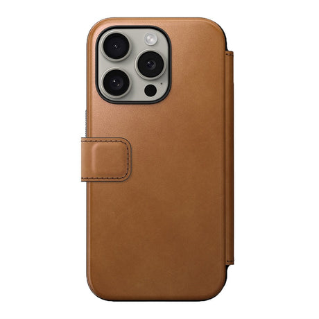 iPhone 15 Pro Nomad Modern Leather Folio Deksel - MagSafe Kompatibel - Tan