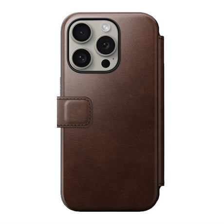 iPhone 15 Pro Nomad Modern Horween Leather Folio Deksel - MagSafe Kompatibel - Brun