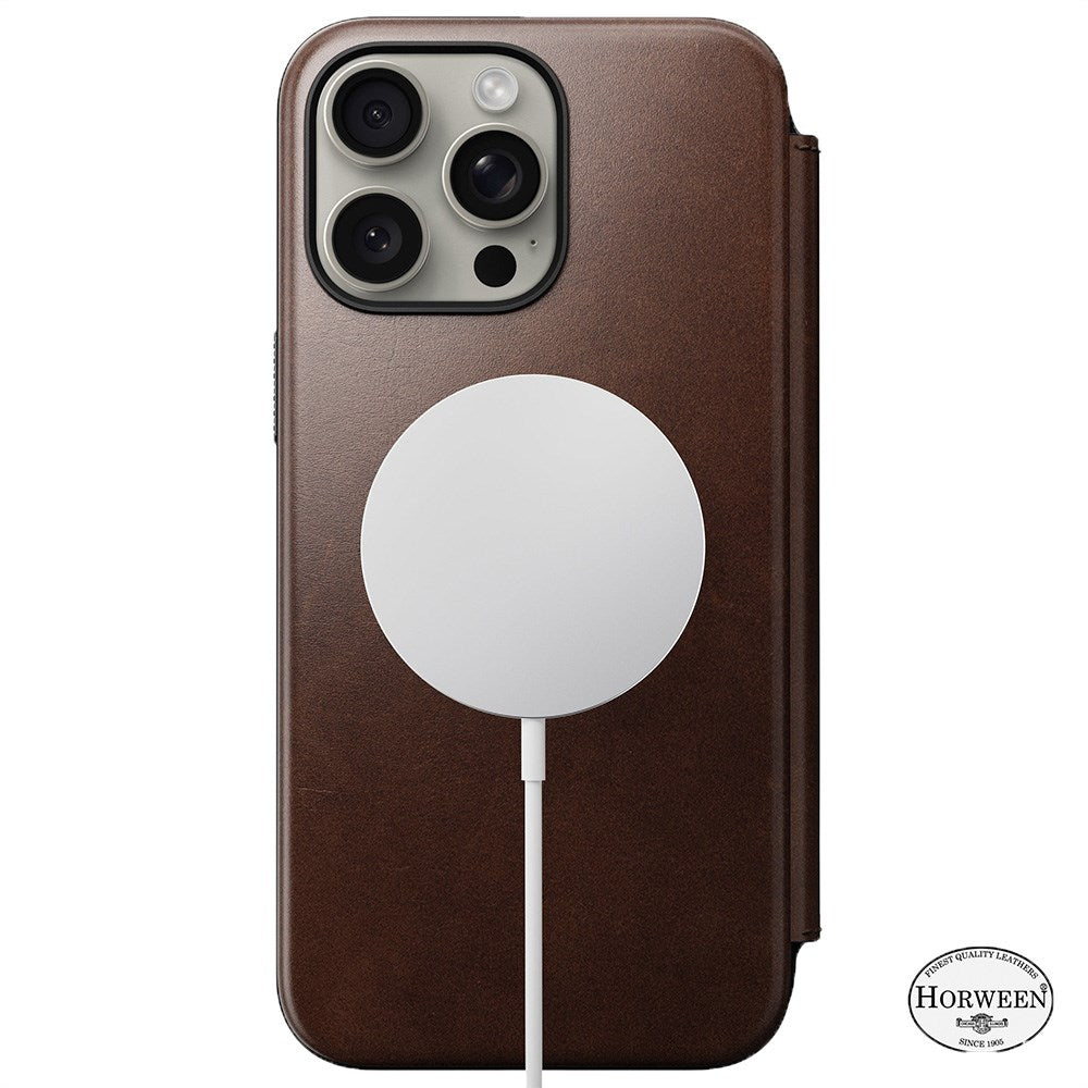 iPhone 15 Pro Max Nomad Modern Horween Leather Folio Deksel - MagSafe Kompatibel - Brun