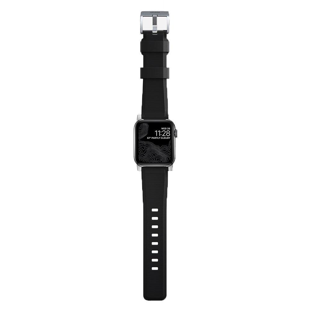 Nomad Apple Watch (42/44/SE/45/46/49mm) Rugged Band Rem - Black / Silver Hardware