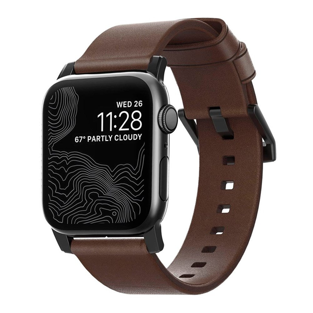 Nomad Apple Watch (42/44/SE/45/46/49mm) Modern Horween Band Rem - Rustic Brown / Black Hardware