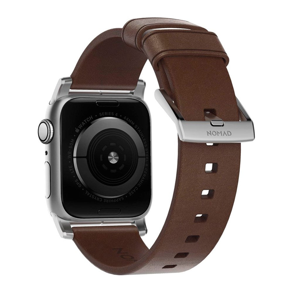 Nomad Apple Watch (42/44/SE/45/46/49mm) Modern Horween Band Rem - Rustic Brown / Silver Hardware