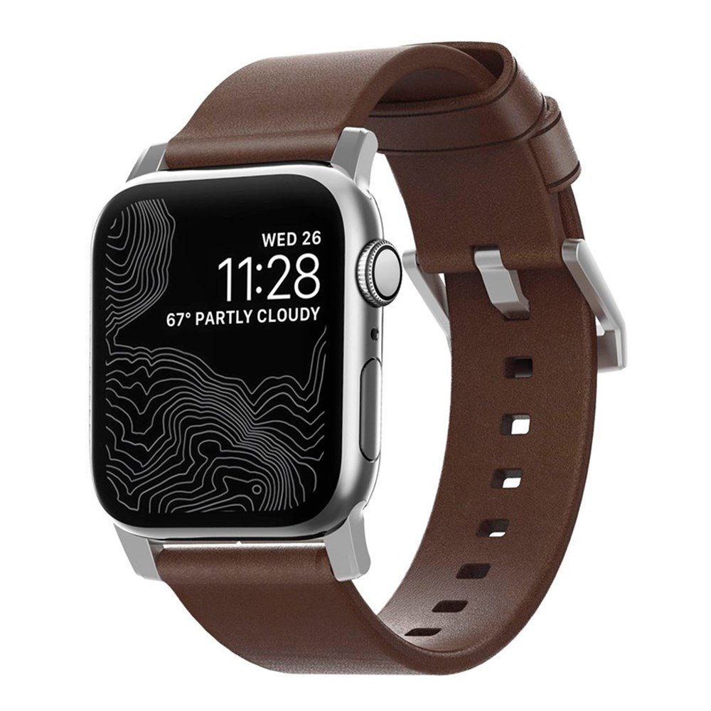 Nomad Apple Watch (42/44/SE/45/46/49mm) Modern Horween Band Rem - Rustic Brown / Silver Hardware