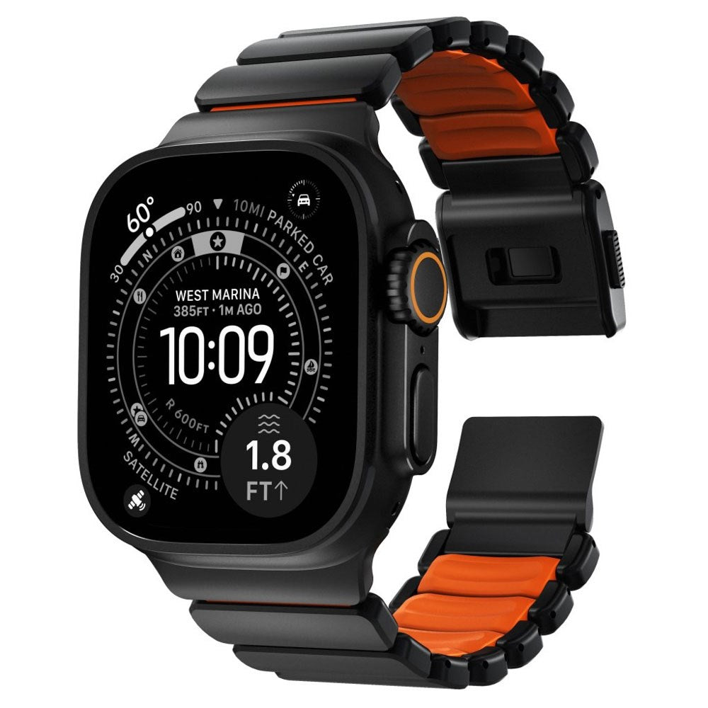 Apple Watch (42 / 44 / SE / 45 / 46 / 49mm) Nomad Stratos Band - Black Titanium - Ultra Orange