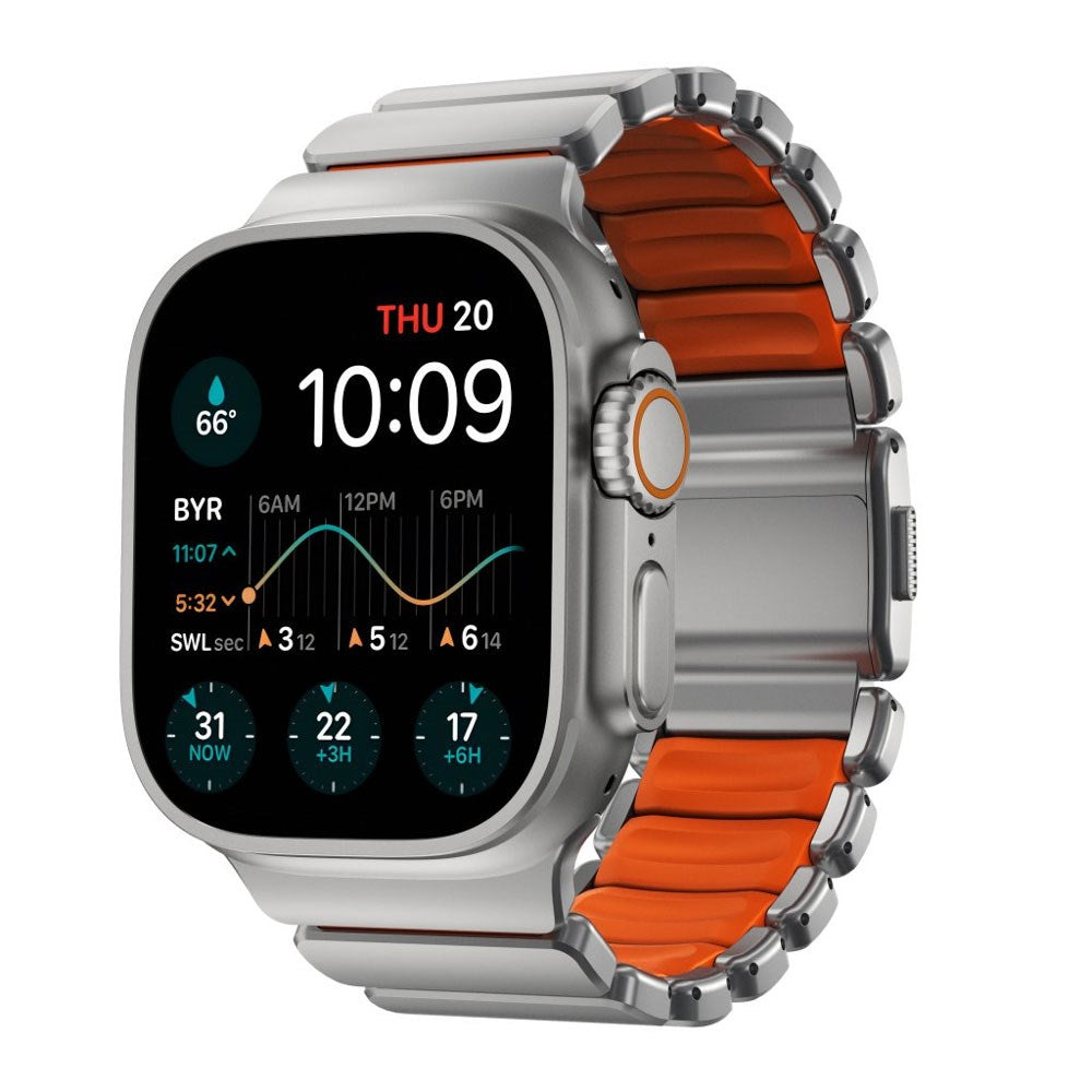 Apple Watch (42 / 44 / SE / 45 / 46 / 49mm) Nomad Stratos Band - Natural Titanium - Ultra Orange