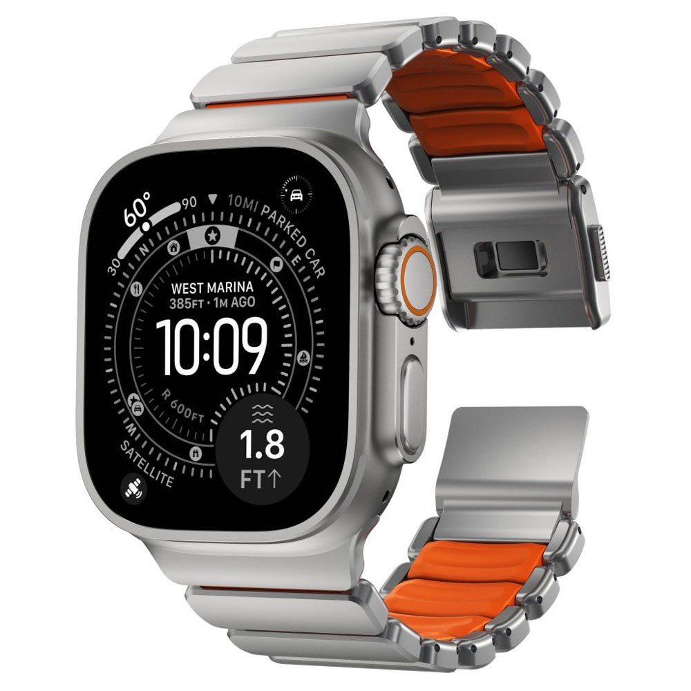 Apple Watch (42 / 44 / SE / 45 / 46 / 49mm) Nomad Stratos Band - Natural Titanium - Ultra Orange