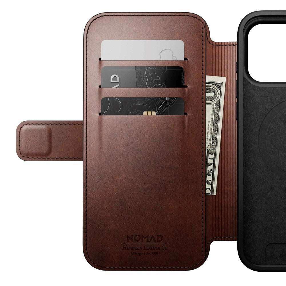 Nomad iPhone 17 Pro Max Modern Horween Leather Folio Case - MagSafe Kompatibel - Rustic Brown